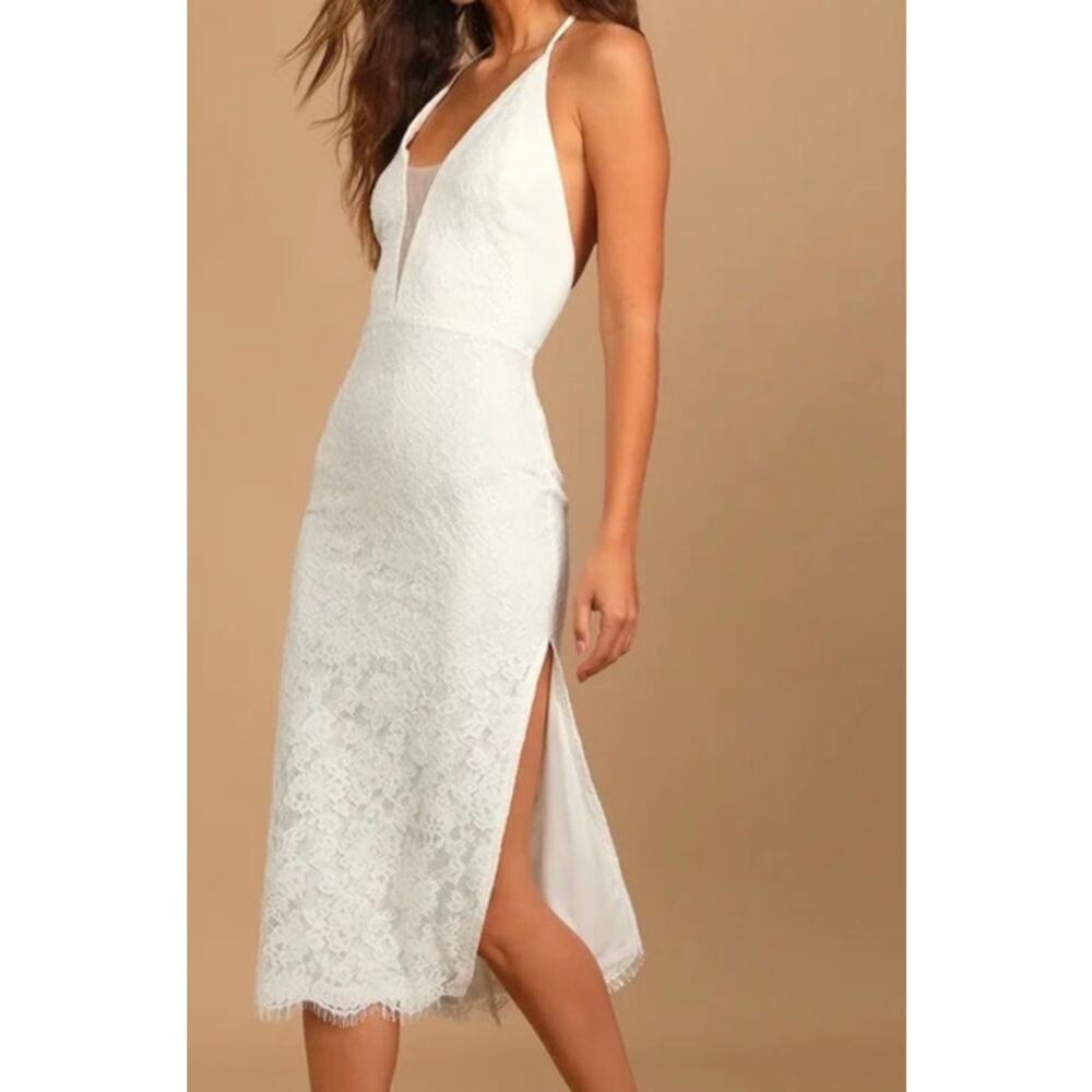 Lulus Romantic Message White Lace Midi Dress XS Bridal Shower Wedding NWT - Picture 4 of 12